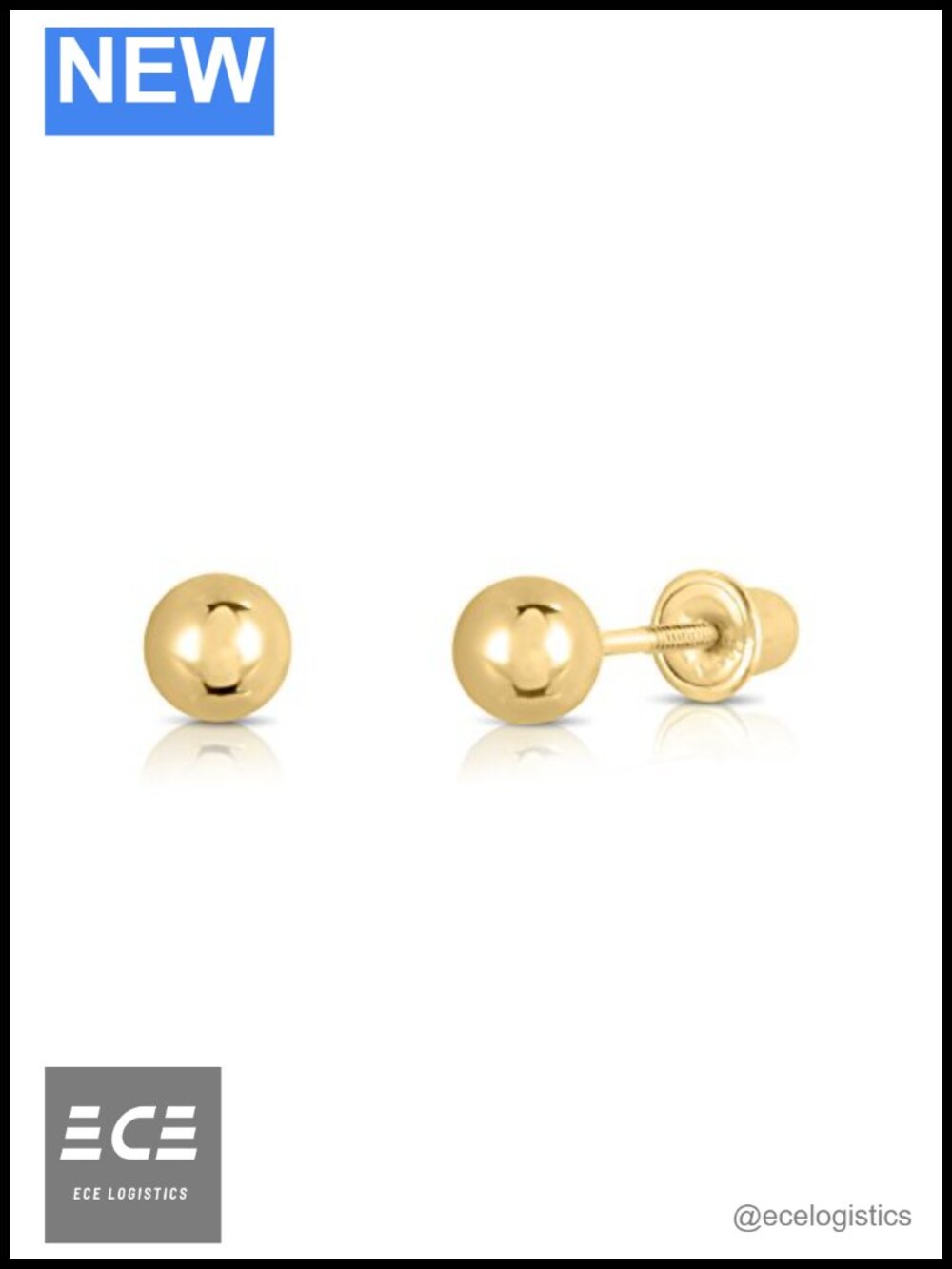 14k Yellow Gold 3mm Ball Stud Earrings Screw-Back